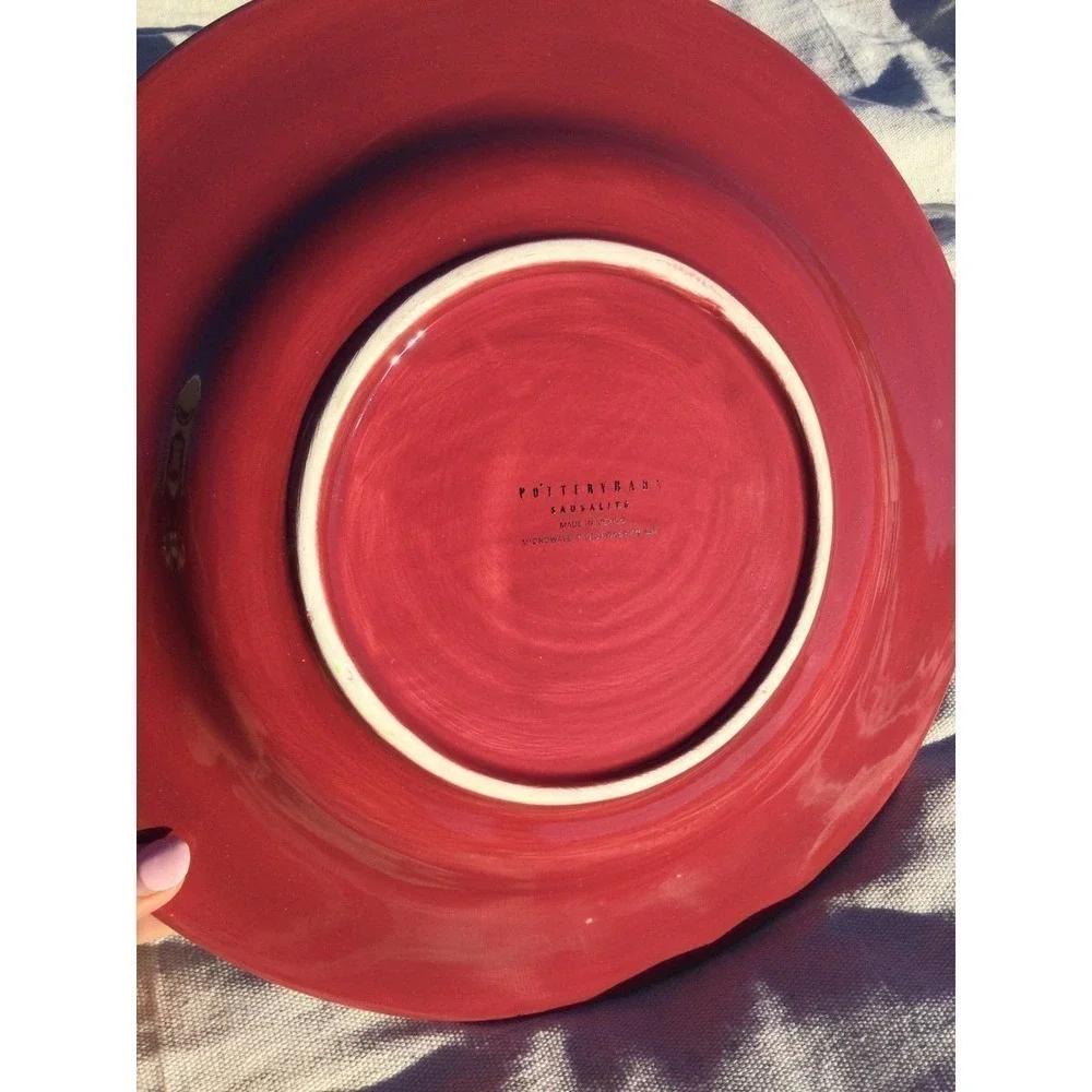 Pottery Barn Sausalito red dinner plate 12” boho ceramic‎ pottery hand painted